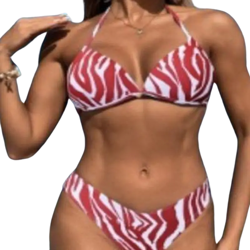 Iséa - Red Triangle Bikini - Patterned Top and Bottoms